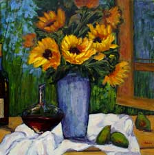 Sunflowers and Wine by the Window